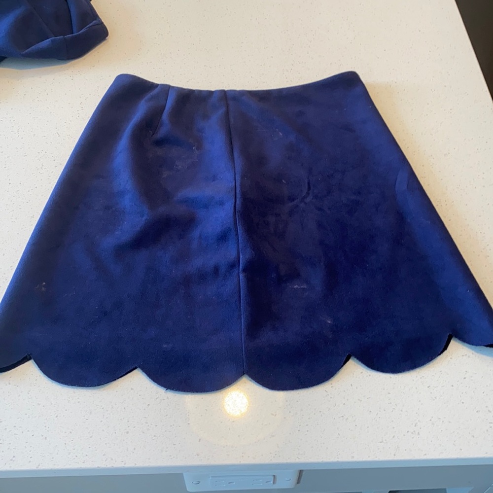 Aqua Navy Blue Velvet Skirt Scalloped